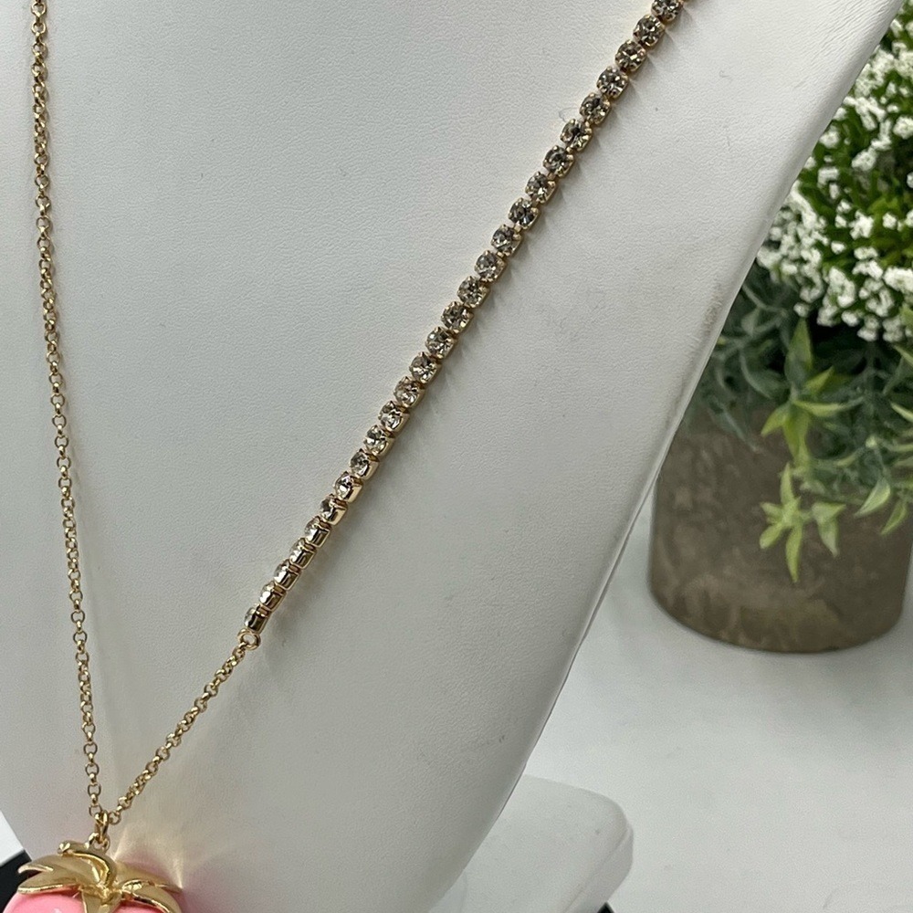 Betsy Johnson Pink Strawberry Red Rhinestone Baby Cakes Necklace Gold Tone New - Picture 10 of 13